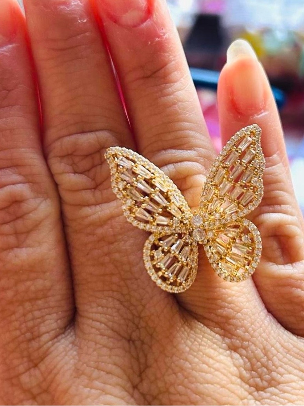 Golden Diamond Butterfly Ring